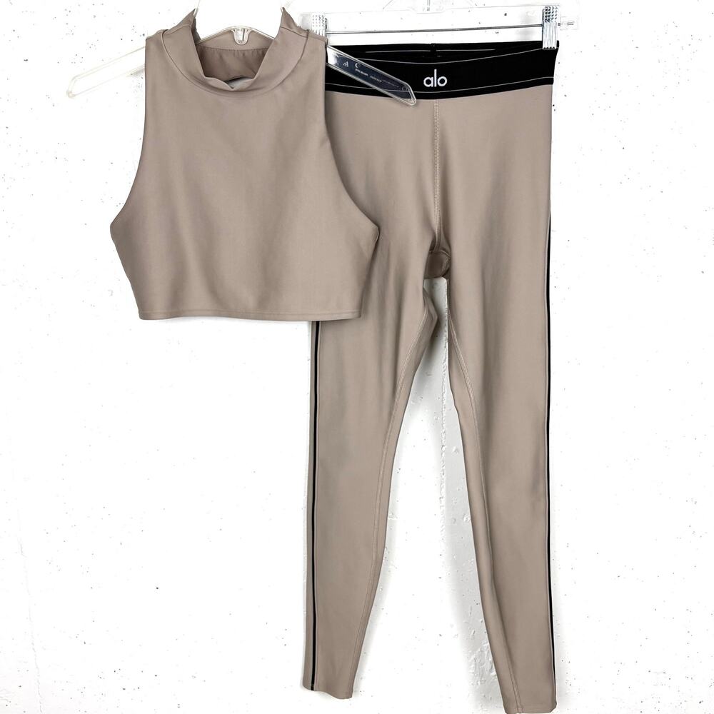 Airlift Fuse Bra Tank Top & High Waist Suit Up Leggings Gravel Tan Size Medium